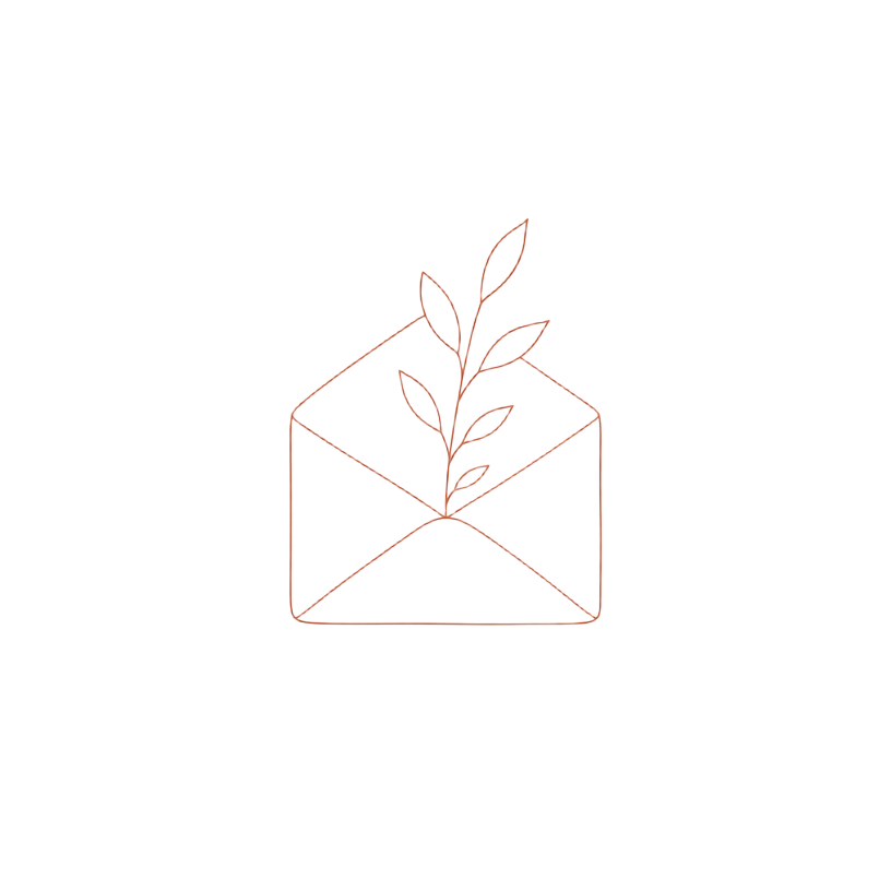 Line drawing of an envelope with a leaf sprig